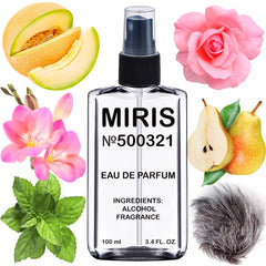 MIRIS No. 500321 bottle showcases pear freesia profile for daily elegance.