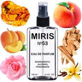 MIRIS No. 53 bottle front view showing elegant design and potential all-day wear