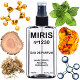 MIRIS No. 1230 bottle close-up emphasizing premium French oils for long-lasting scent