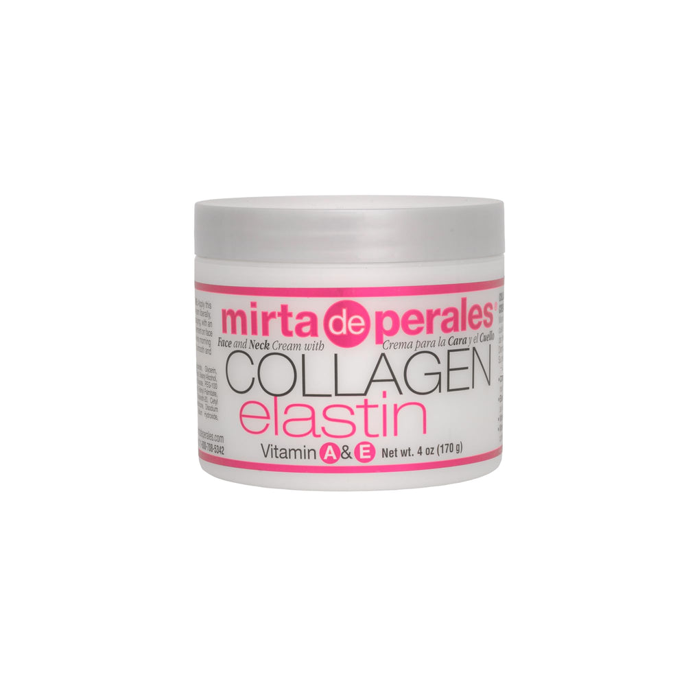 Mirta De Perales collagen elastin face cream jar showing rich hydration texture for daily use