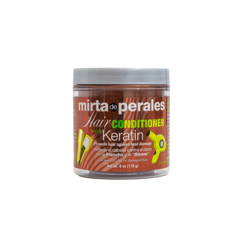 Mirta De Perales Keratin Conditioner bottle emphasizes strength and shine.
