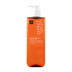 Mise En Scene Perfect Serum Original Shampoo bottle pouring for smooth, nourished hair