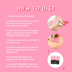 Miss Cire Pink wax in use on skin showing stripless application steps