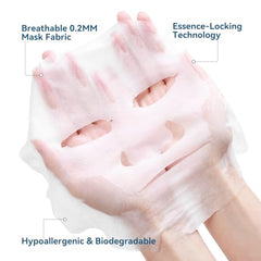 MISSEDSEN sheet mask on face close-up showing soothing moisture.