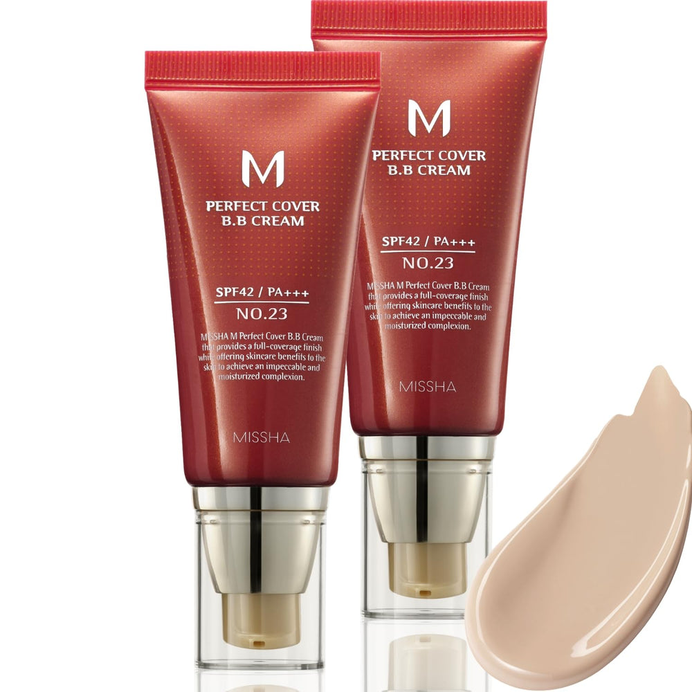Missha M Perfect Cover BB Cream No.23 Natural Beige packaging, dual pack for convenient daily use.