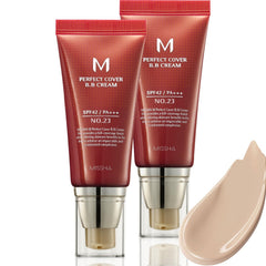 Missha M Perfect Cover BB Cream No.23 Natural Beige packaging, dual pack for convenient daily use.
