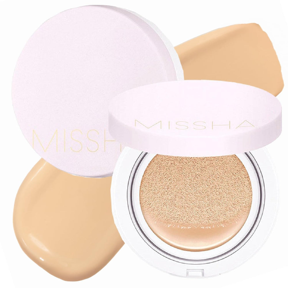 MISSHA Magic Cushion bottle shows dewy, radiant finish for brighter skin.