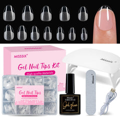 Misssix extra short almond nail tips kit with 216 durable tips for quick at-home manicures.