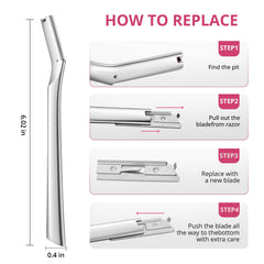 Mistfree Dermaplane Razor refill blades demonstrate easy, hygienic blade changes.