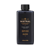 Mistral Black Amber bottle shows premium fragrance for daily grooming.