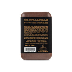 Closeup of Mistral Bourbon Vanilla bar soap showing rich texture and fragrance