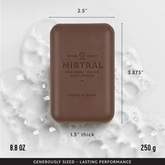 Mistral Bourbon Vanilla bar soap lather in shower for a smooth cleanse
