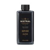 Mistral Teakwood 2-in-1 bottle front view with lasting aroma for daily grooming.