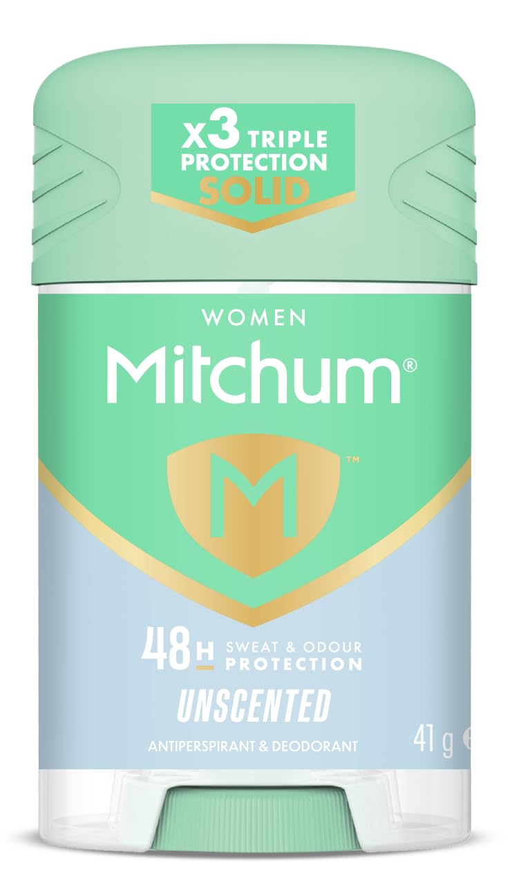 Mitchum Stick Unscented 41g for continuous odor control and mess-free application.