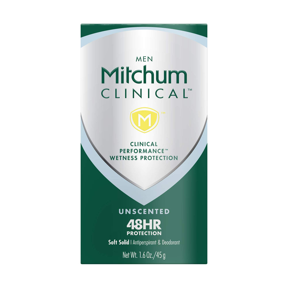 Mitchum unscented soft solid deodorant for daily protection and discretion.