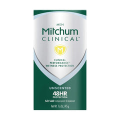 Mitchum unscented soft solid deodorant for daily protection and discretion.