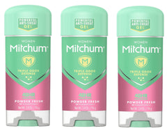 Mitchum Women clear gel bottle con powder fresh scent para uso diario