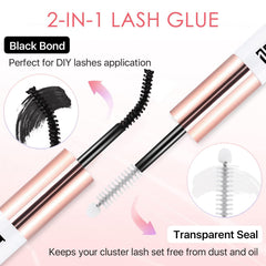 Miuffue lash bond brush application shows precise control for neat lashes.