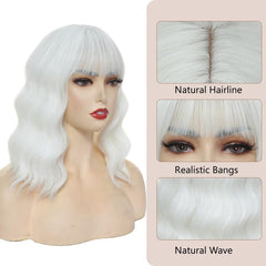 Miuric white wig bangs closeup demonstrates customizable fringe options
