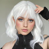 Miuric white wig front view shows shoulder-length curls for versatile styling