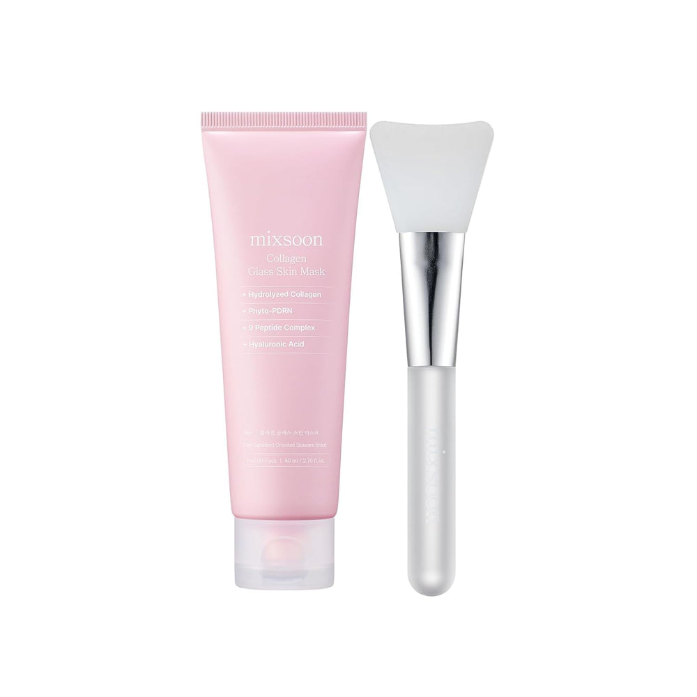 Mixsoon Collagen Glass Skin Mask packaging shows premium jar design for spa-like care.