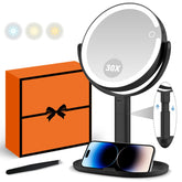 MIYADIVA makeup mirror with 30x magnification and lights for precise detail.