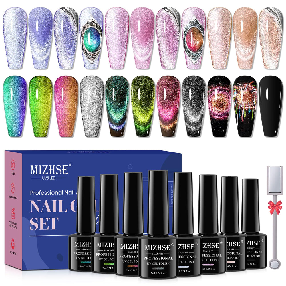 MIZHSE cat eye nail polish set with 8 colors for salon quality DIY nails