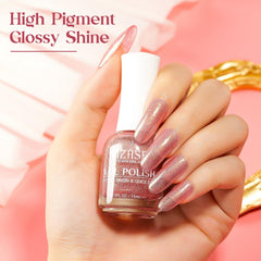 Close-up of glitter particles in MIZHSE polish for sparkling texture.