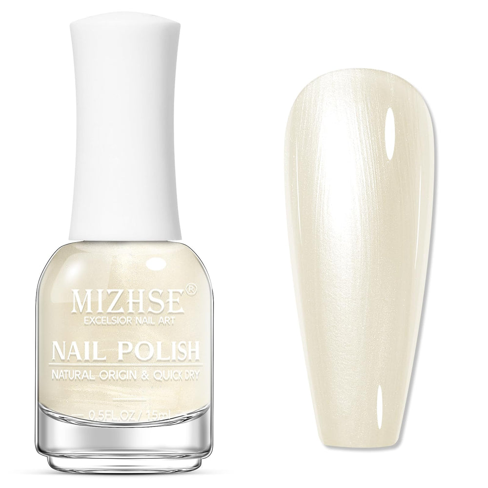 MIZHSE pearlescent milky white polish bottle for daily elegance.