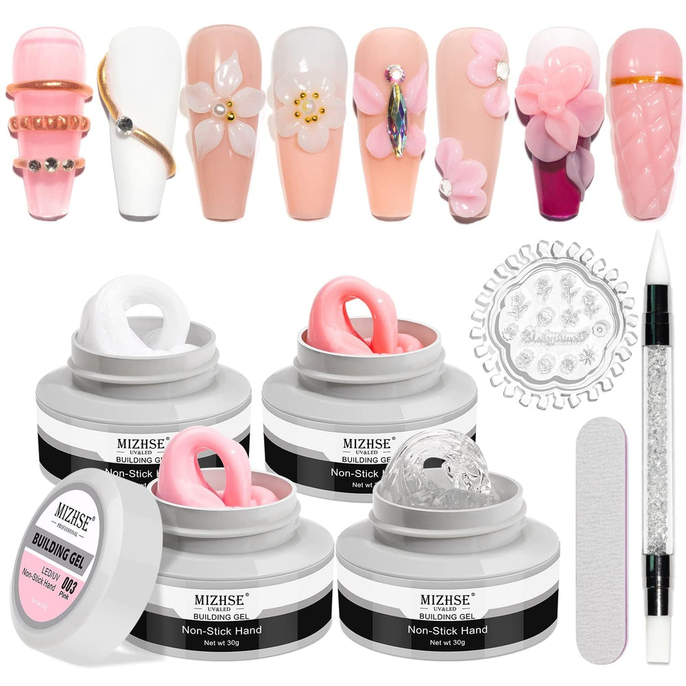 MIZHSE solid builder gel kit with four colors for versatile extensions.
