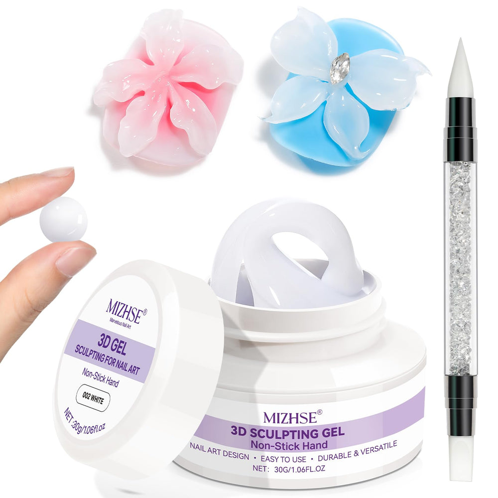 MIZHSE White 3D gel nail art bottle shown for easy home sculpting