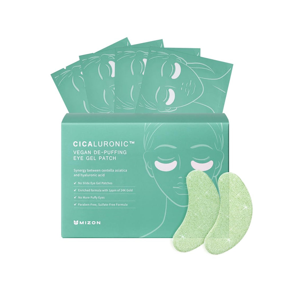 MIZON Cicaluronic vegan eye patch with 24K gold brightens under-eye skin and reduces puffiness.