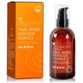 MIZON Snail Repair Intensive Essence bottle close-up showing hydration.
