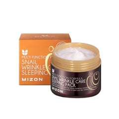 MIZON snail-wrinkle-care-sleeping-pack promotes overnight hydration and renewal.