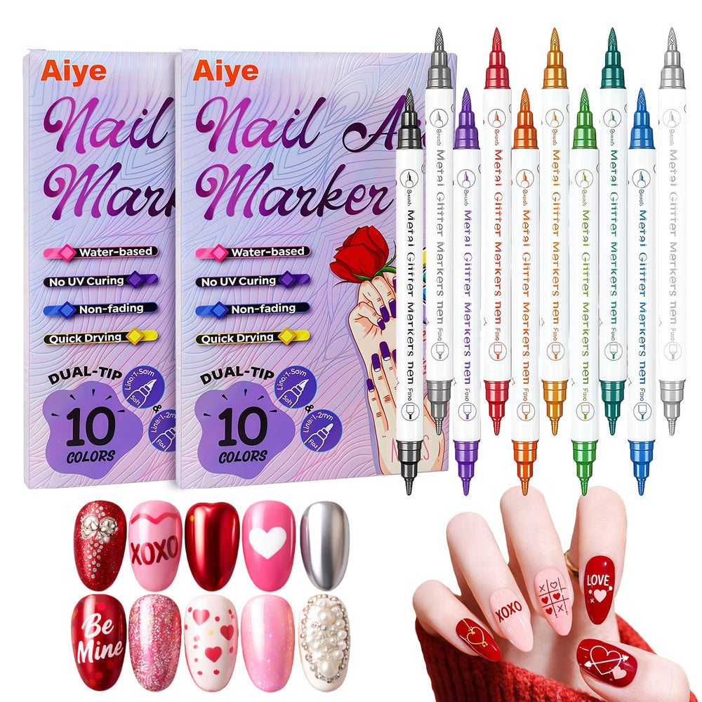 MKNZOME 10 color nail art pens display with dual tips for precise designs.