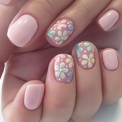 MMNHJHUT 24Pcs colorful flower press-on nails for at-home manicure
