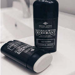 Label close-up on MNS Mountain Man deodorant featuring magnesium hydroxide benefits.