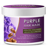 MOC LINK keratin-collagen purple mask application evenly tones brassy hair.