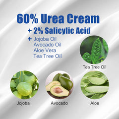 MOC LINK Urea Cream label close-up showing 60% urea and 2% salicylic acid.