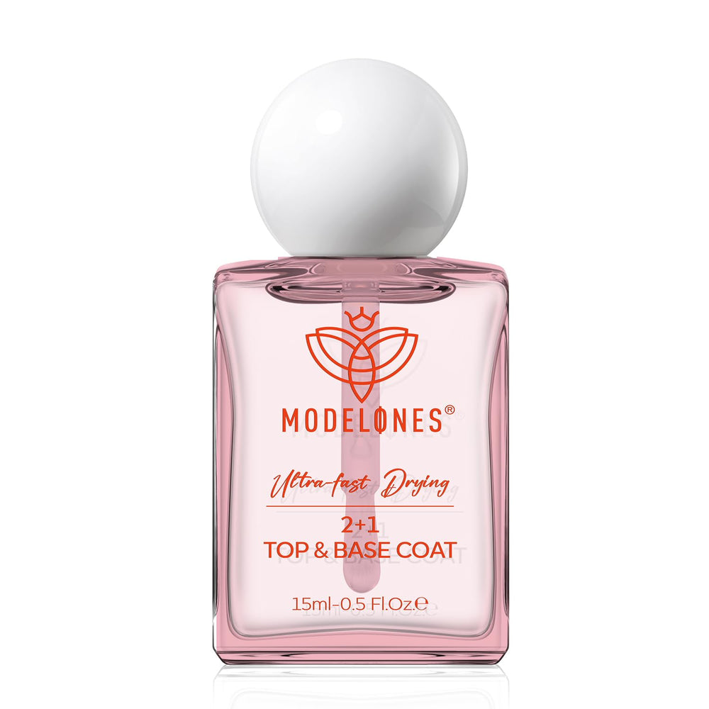modelones 3-in-1 nail polish with pink clear base and top coat for salon-style manicures