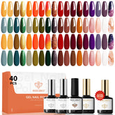 Modelones 40-pcs gel nail polish set bottles arranged for at-home manicures with color variety
