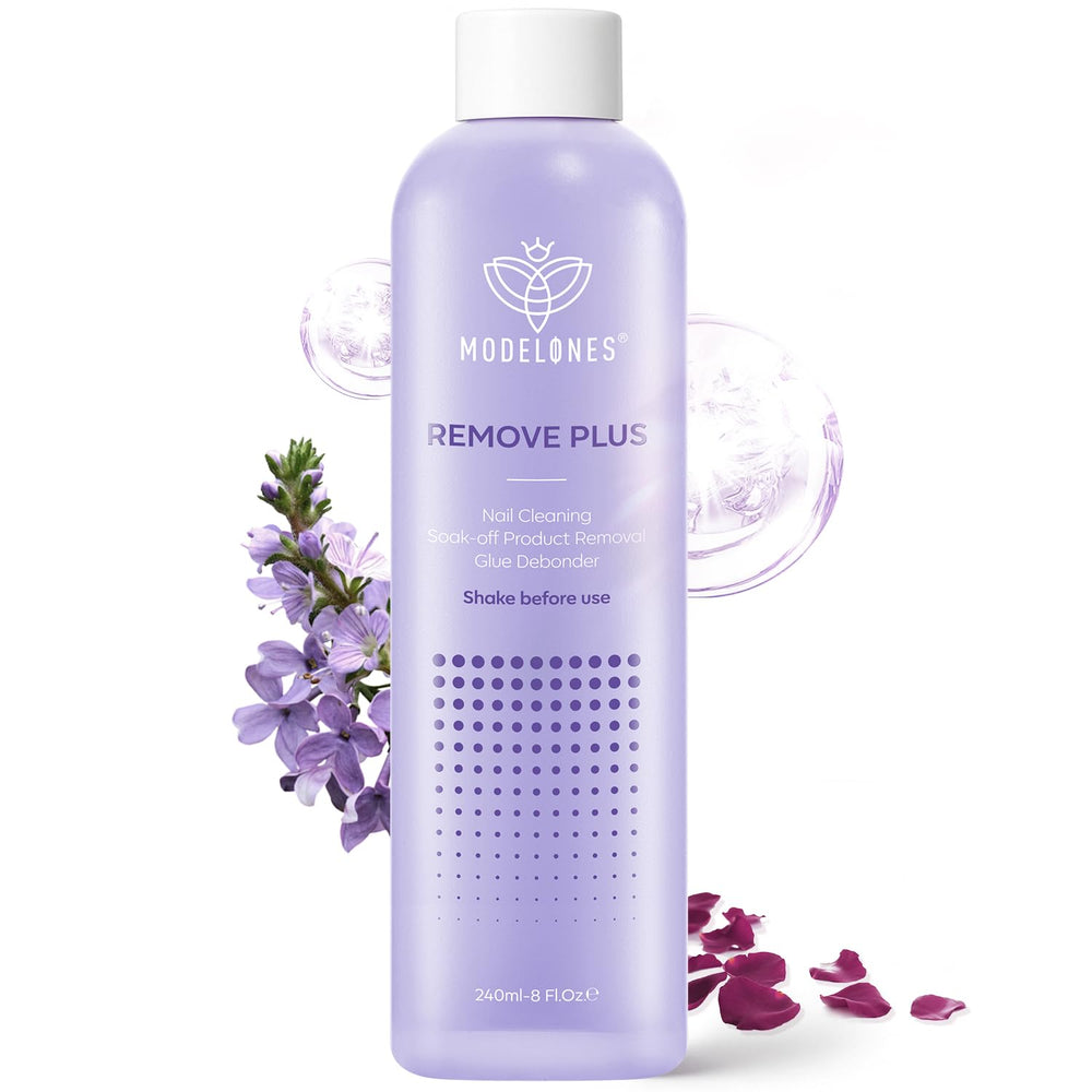 Modelones acetone remover bottle with lavender scent for quick polish removal.