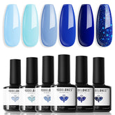 Modelones gel polish set shows a soft baby blue shade for delicate manicures.