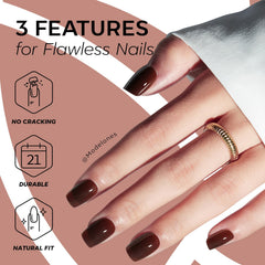 Modelones brown nails with mini file included for on-the-go touch-ups.