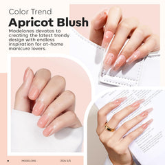 Strengthening overlay on natural nails with apricot blush gel.
