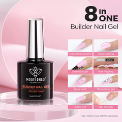 Modelones gel under LED/UV lamp for quick curing and solid results.