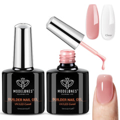 Modelones Builder Nail Gel clear bottle offers a smooth base for sculpted, durable nails.