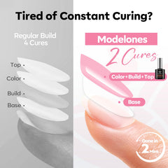 Modelones Builder Nail Gel demonstrates C-curve apex for lifted, salon-like nails at home.
