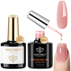 Modelones builder gel nude pink bottle for stronger, thicker nails.