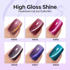 Modelones Champagne Lake Blue cat-eye polish delivers luminous shimmer.